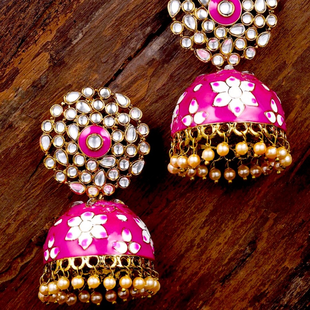 Indian Pakistani Afghani Boho Ethnic Drop Earrings hot pink Jhumka 💕